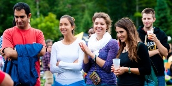 Student scholarships and fellowships A group of students chat during the annual K-Day celebration.